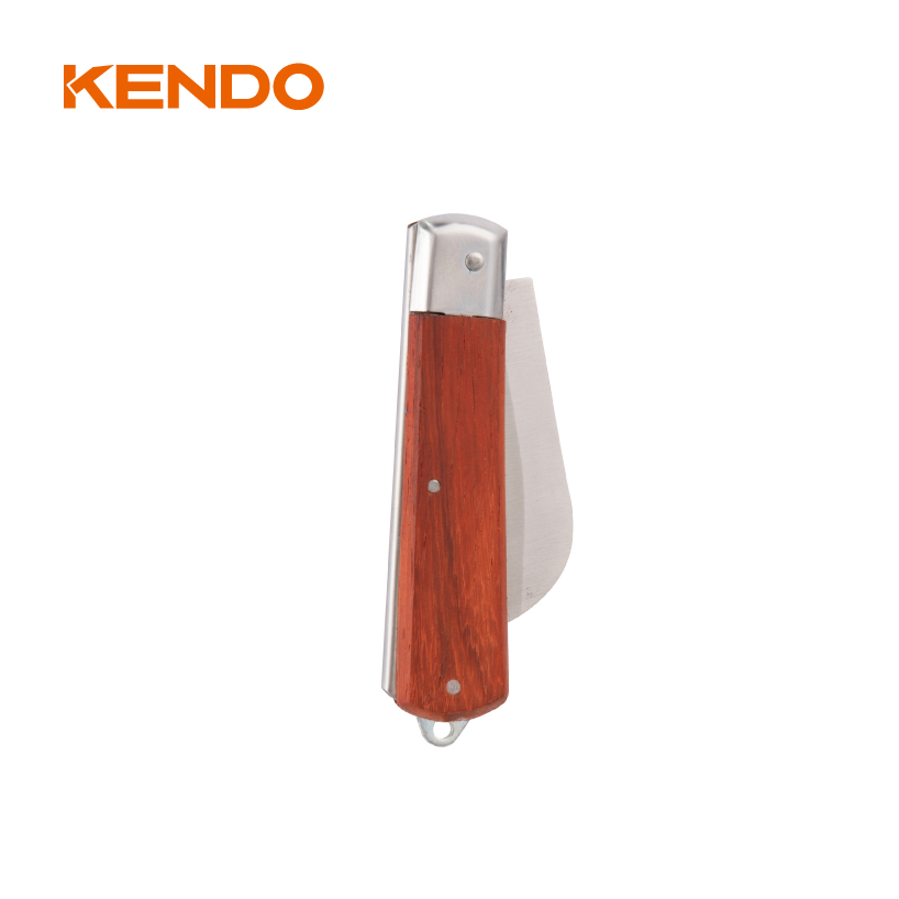 Curved Blade Stainless Steel Electricians' Knife With Wooden Handle